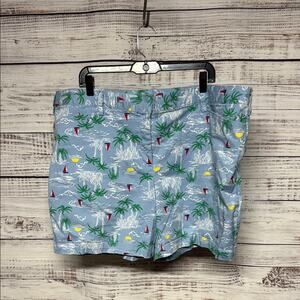 Lands' End Blue Tropical Print Women's Mid Rise Sailboat Shorts 22W